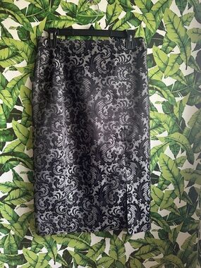 Worthington Black and Silver Brocade Pencil Skirt Corporate Goth